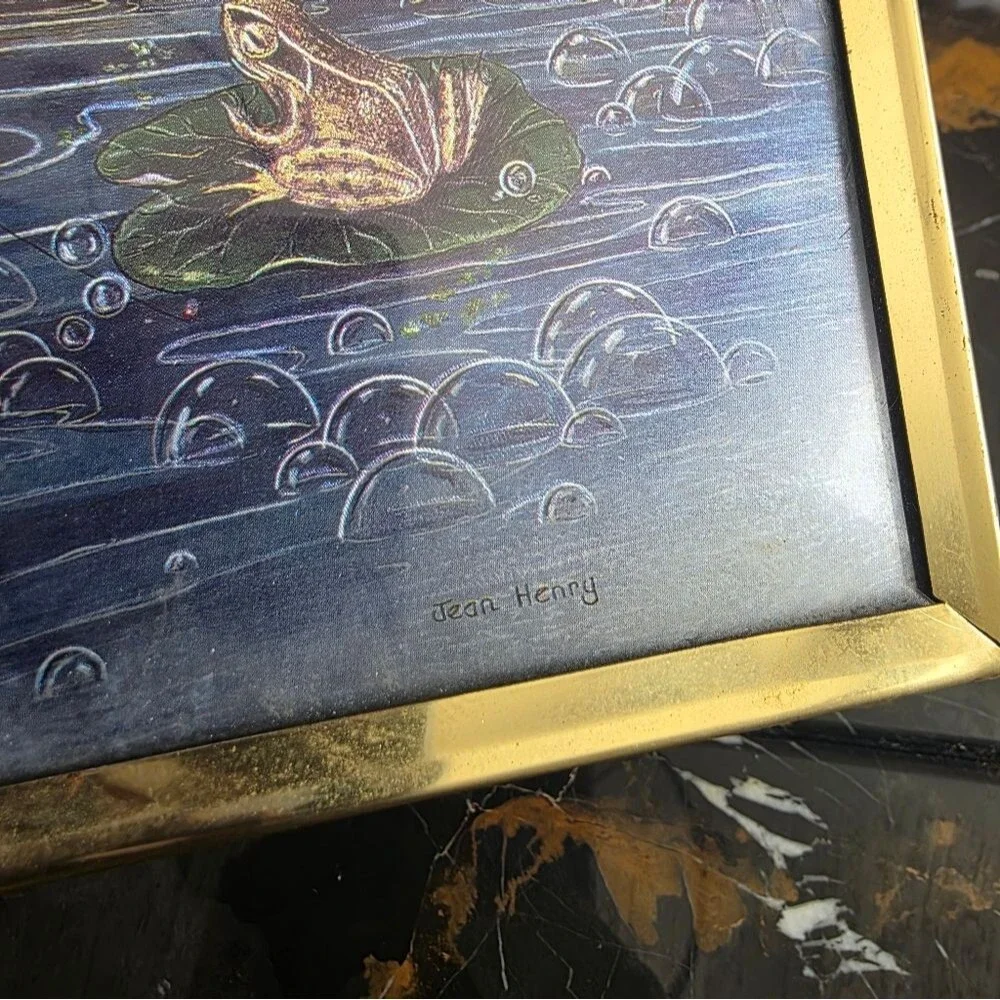 Jean Henry Cat and Fairies Dufex Foil Art Gold Framed Vintage Fantasy
